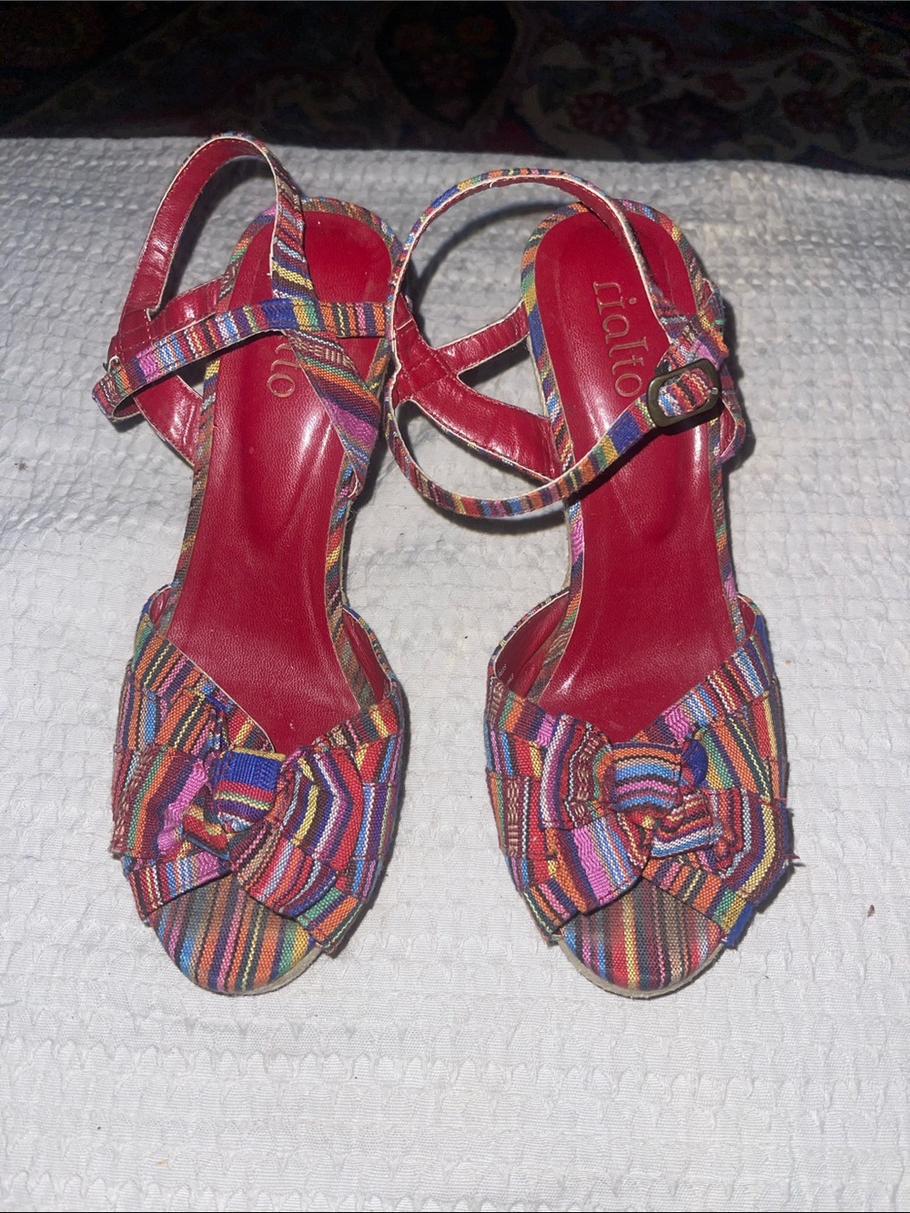 Red Multicolor Striped Knot Front Sandals